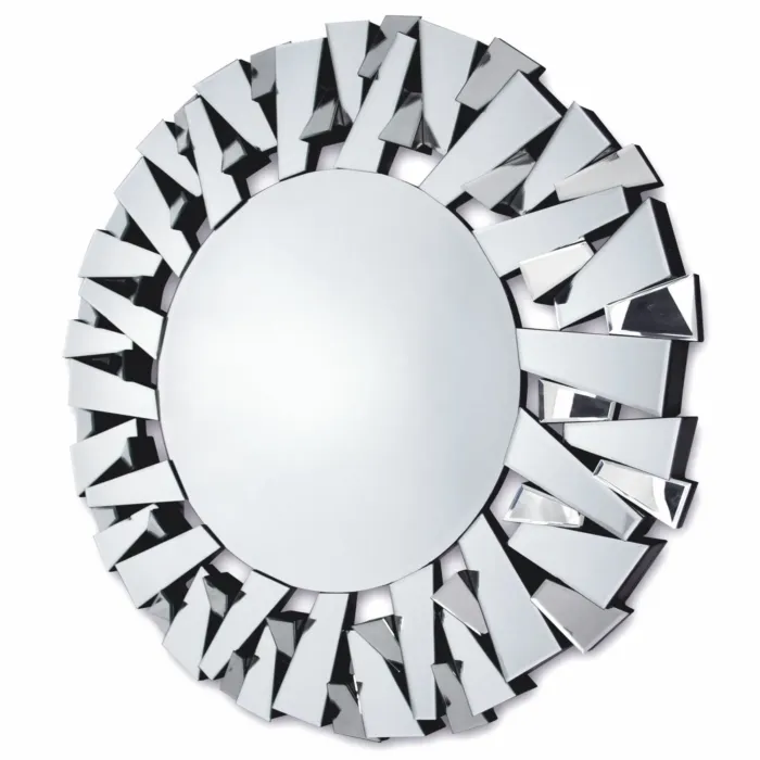 Lustro Ness 100cm glamour okrągłe w dekoracyjnej ramie z lustrzanych fragmentów ustawionych pod kątami