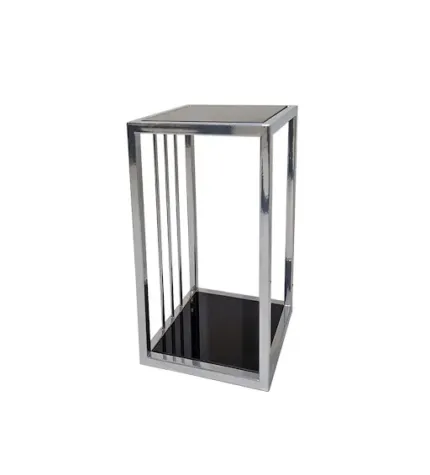 Stolik pomocniczy glamour Roma 50/30/30 cm boczny stolik nocny czarne szkło srebrny