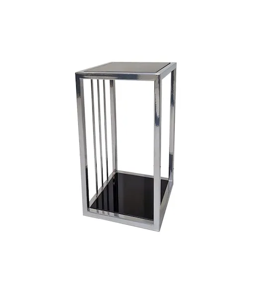 Stolik pomocniczy glamour Roma 50/30/30 cm boczny stolik nocny czarne szkło srebrny