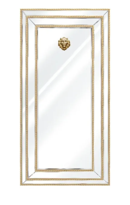 Lustro Sharon 180/90cm glamour złote w formie prostokąta z głową lwa