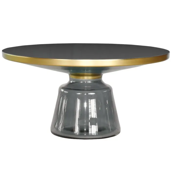 Stolik kawowy glamour Bottle Table 75/37 cm szaro-złoty osadzony na szklanej nodze