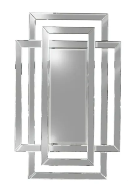 Lustro prostokątne Zita 80/120cm w stylu glamour z ramą w kształcie przeplatających się lustrzanych prostokątów