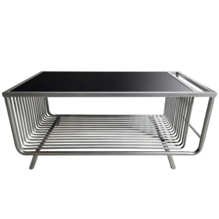Stolik kawowy Bonda 100/50cm srebrny z czarnym hartowanym szkłem