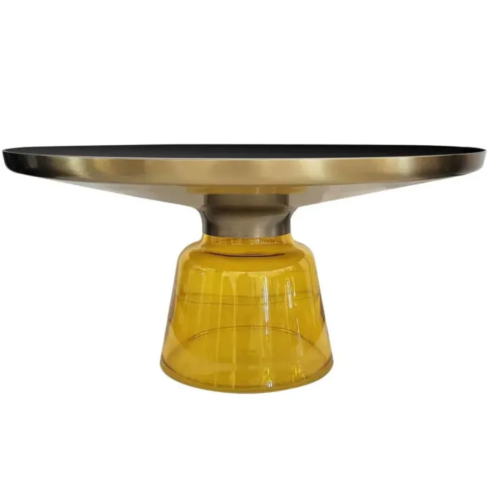 Stolik kawowy glamour Bottle Table 75/37cm żółto-złoty osadzony na szklanej nodze