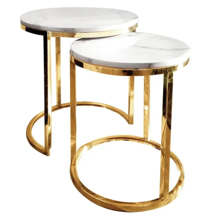 Zestaw stolików kawowych Camelio glamour L Ø40/50 Ø50/55 cm złoto-biel