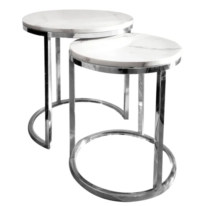 Zestaw stolików kawowych Camelio glamour L Ø50/55 Ø40/50cm srebro-białe