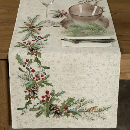 Obrus z gobeliny szenilowej ze świątecznym wzorem 45 x 140 cm popielaty
