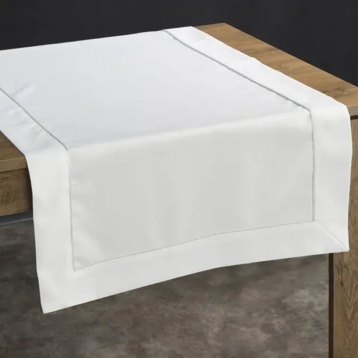 Bieżnik z srebrną lamówką Dorita 40 x 140 cm biały