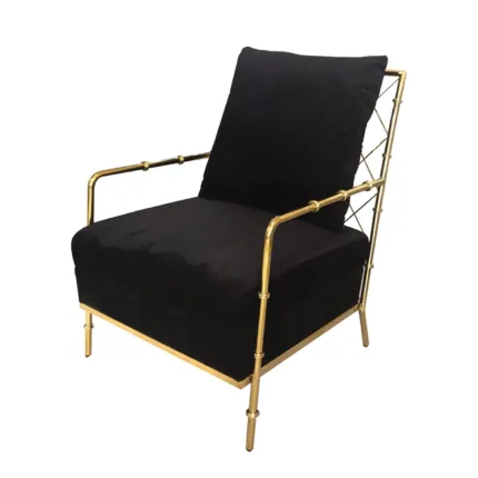 Fotel Florene 66/71/85cm tapicerowany czarnym welurem w złotej chromowanej ramie