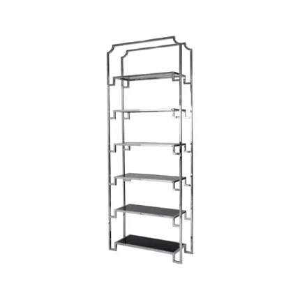 Regał Hyatt Silver 90/32/230 cm ze szklanymi półkami ekskluzywny designerski srebrny metalowy