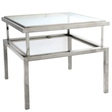Stolik kawowy Janssen glamour 55/55/65cm srebrny z dwoma szklanymi blatami