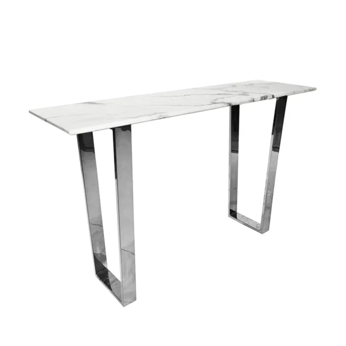 Konsola Madera 36/76/122 cm w stylu glamour z białym marmurowym blatem o srebrnym stelażu