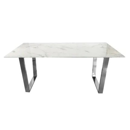 Stół Madera 160/80/75cm w stylu glamour z białym marmurowym blatem o srebrnym stelażu- Espozycja