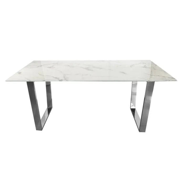 Stół Madera 160/80/75cm w stylu glamour z białym marmurowym blatem o srebrnym stelażu- Espozycja