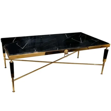 Stolik kawowy Monaco glamour 130/70/45cm z symbolem lwa czarno-złoty, marmur