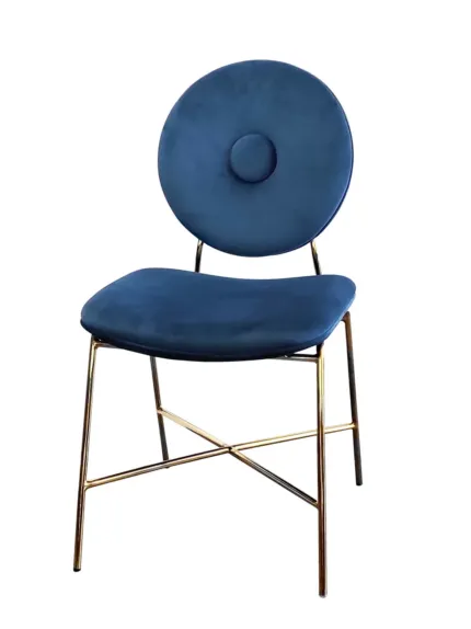 Krzesło niebieskie Rossario 51/88/64cm na złotym misternym stelażu ozdobne welurowe