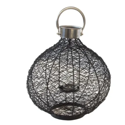 Lampion metalowy unikalny z poręcznym srebrnym uchwytem 25 cm