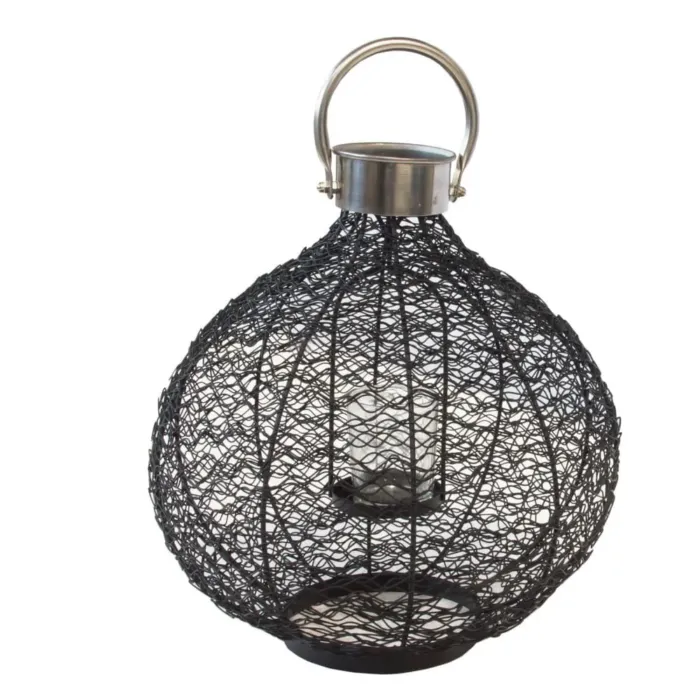 Lampion metalowy unikalny z poręcznym srebrnym uchwytem 25 cm