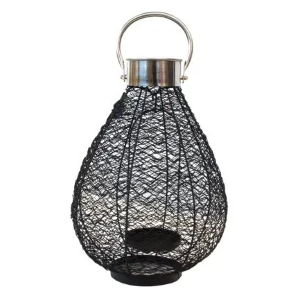 Lampion czarny metalowy z siateczki ze srebrnym uchwytem PV-118158