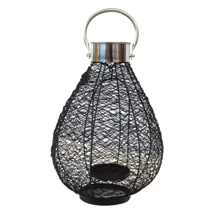 Lampion czarny metalowy z siateczki ze srebrnym uchwytem PV-118158