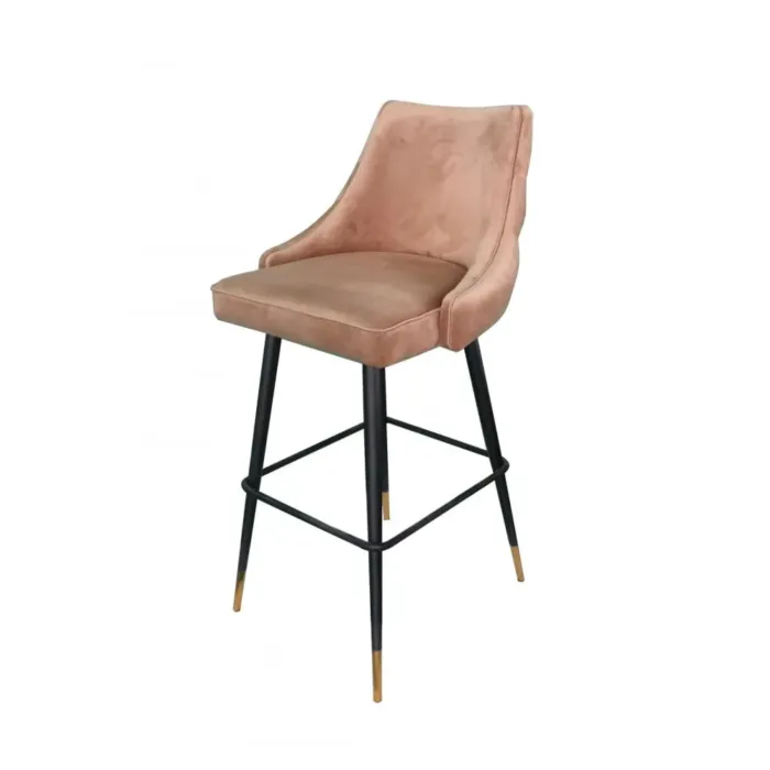 Krzesło barowe Barstool pikowane miękkim złotym welurem z czarnymi nóżkami 52/53/103 cm