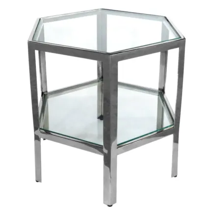Stolik kawowy Quadrum 46/40/41cm z dwoma szklanymi blatami srebrny