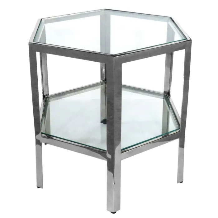 Stolik kawowy Quadrum 46/40/41cm z dwoma szklanymi blatami srebrny