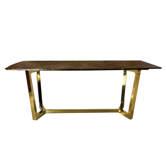 Elegancki stół Roseta 200/100/75cm z brązowym marmurowym blatem i złotymi chromowanymi nóżkami