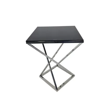 Stolik pomocniczy glamour Bari 48/48/57,5cm boczny stolik nocny czarne szkło srebrny