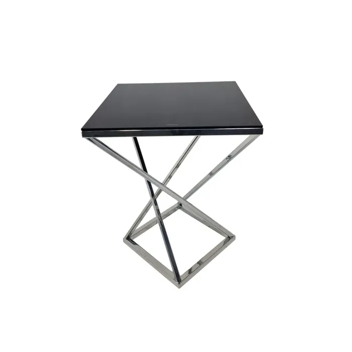 Stolik pomocniczy glamour Bari 48/48/57,5cm boczny stolik nocny czarne szkło srebrny