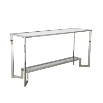 Konsola Yara Silver 45/78/160cm wykończona w srebrze z dwoma szklanymi blatami