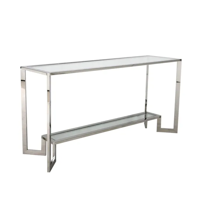 Konsola Yara Silver 45/78/160cm wykończona w srebrze z dwoma szklanymi blatami